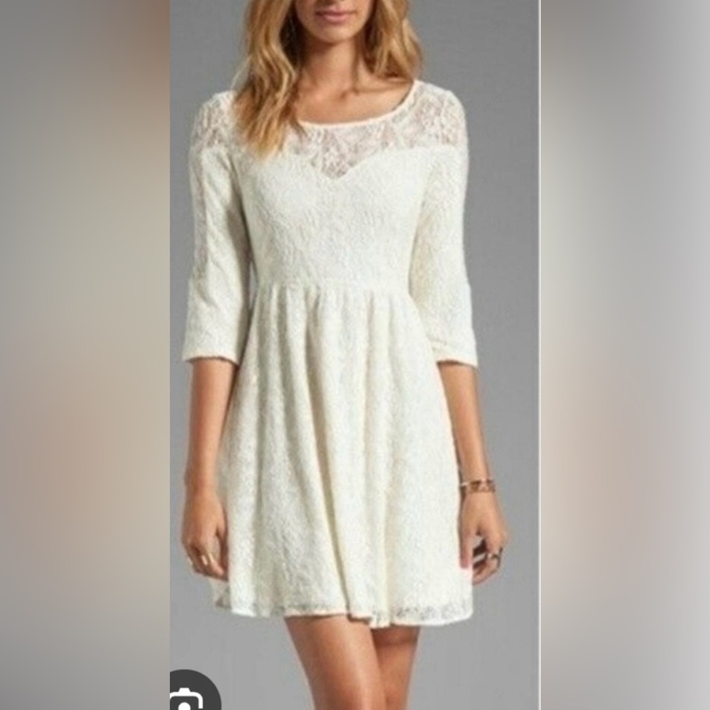 Women’s Free People Gypsy Mountain Ivory Lace Fairycore  Mini Dress Y2K Size  M.